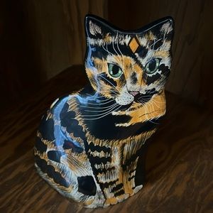 Vintage 1970’s Cats By Nina Black & Orange Tabby Cat Vase.